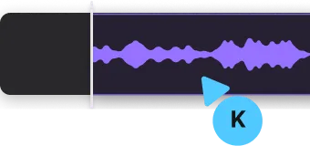 Audio waveform in purple with a blue circular marker with the letter K and a triangle pointing left